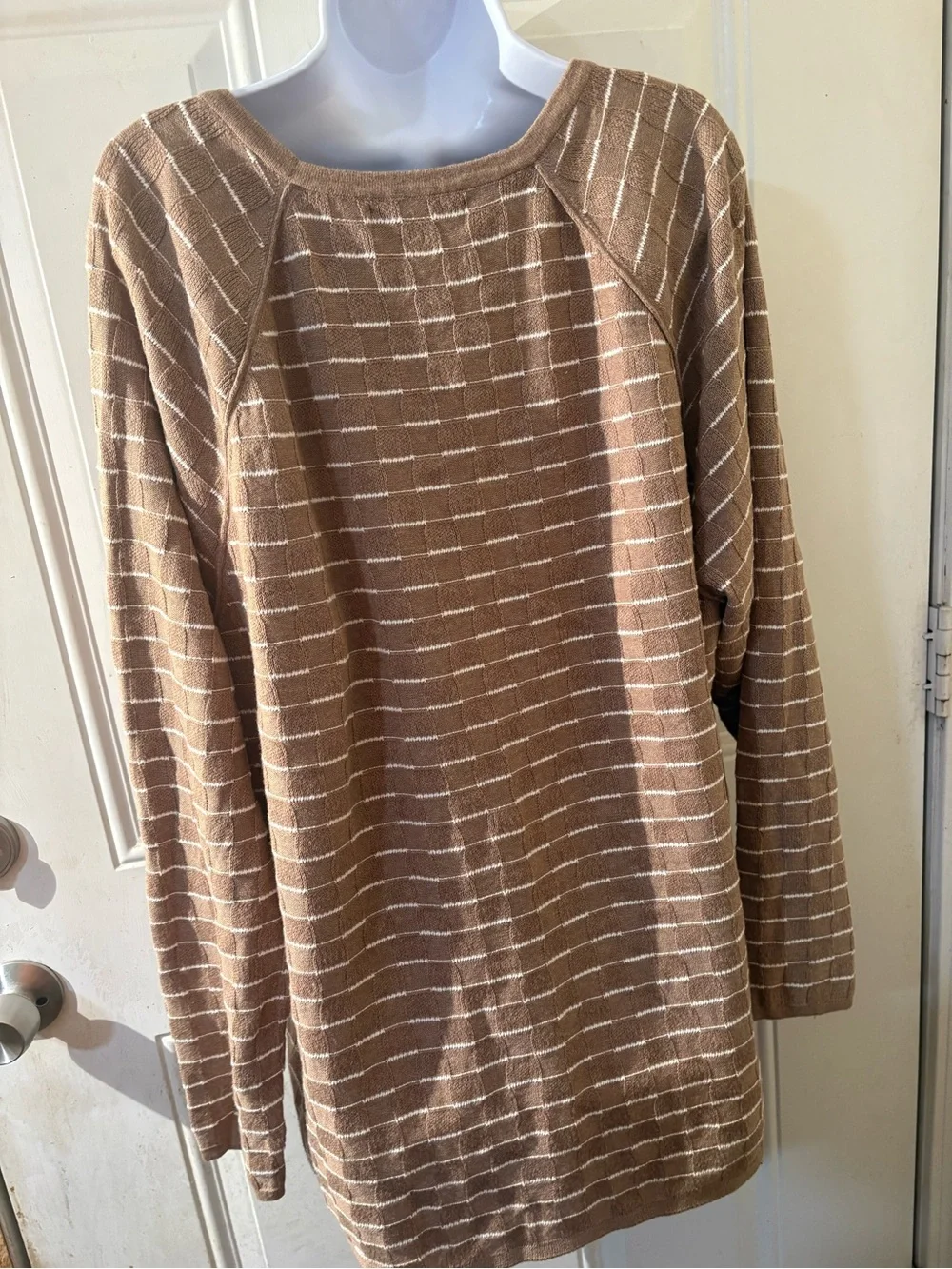 Cozy Camel Striped Knit Sweater 100% NATURAL COTTON!Thin-Light-Weight. Exc Cond!